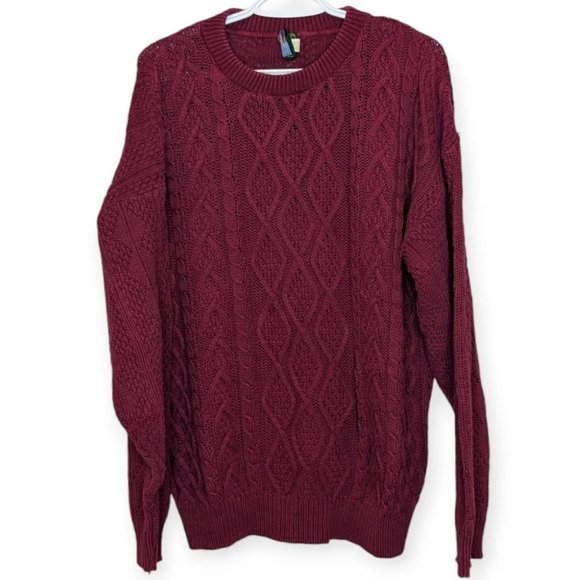 Vintage Traverse Woolen Co Cranberry Wine Knit Crew Neck Mens Medium Sweater Uni - Picture 1 of 12